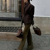 Phantasy Single Breasted Buckle Casual Suede Jacket Street Fashion Waist with Buttons Coat Casual Style Vintage Clothing 2025