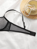 Women's transparent sexy lingerie set with striped lace and steel rims, push up bra paired with seamless thong set YS2864
