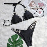 3 Colors Sexy Bikini Women Rhinestone Chain Swimwear Swimsuit Halter Bikinis Set Bathing Suit Beach Holiday Bikini Luxe Female