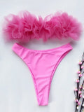 2025 New Sexy 3D Flower Mesh Ruffled Swimsuit High Waist bikini Women Bandeau Swimwear Female Two Pieces Bikini set Bathing Suit