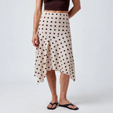 Summer Women's Irregular Hem Midi Skirt Stylish Dots Printed Low Rise Looose A Line Skirts Casual Bohemian Long Skirts
