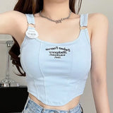 Letter Print Tank Top Women Cotton Bras Tops Hot Girls Streetwear Underwear Built In Bra Small Cup Crop Top Padded Camisole