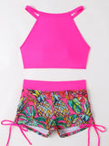 2026 Print High Waist Swimsuit Women High Neck Bikini Drawstring Swimwear Female Bathers Bathing Swimming Swim Suit Beachwear
