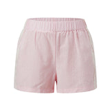 Women's Loose Shorts Elastic Waist Plaid Print Wide Leg Short Pants Summer Casual Daily Beach Athletic Wear
