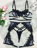 Toucheart Black Sexy See-through Mesh Interesting Hollow Out Underwear Skinny High Waisted Patchwork Steel Ring Underwear Set