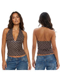 Women's Summer Halter Neck Tops Fashionable Striped Sleeveless Open Back Slim Fit Vest for Party Daily Wear