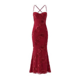 Sexy Backless Cross-cutout Strap Dress For Women Heavy-duty Fishbone Steel Support Slim-fit Jacquard Gown Fishtail Long CAUP