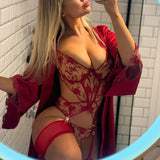 Toucheart Christmas Erotic Lingerie Seductive Embroidery Mesh Women See-through Body Shaping Sexy Pure Desire Hot Underwear Set