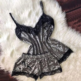 Summer Lace Sleepwear Sexy Satin Pajamas Set Women Nightshirt 2 Pieces Crop Tops and Shorts Set Homewear Loungewear