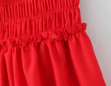 Cotton Summer Red Short Dress Women Strapless Beach Mini Dress Casual Ruffles Spaghetti Strap Boho Party Sleeveless Dress