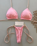 Women's Solid Color Sexy Bikini Set 2-piece Split Beach Swimsuit Red