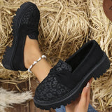Leopard Faux Suede Loafers Shoes for Women Plus Size Platform Shoes Woman Bowknot Decoration Slip On Casual Shoes Mujer