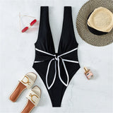 Sexy Knotted Deep V Backless Monokini One Piece Swimsuit Women Swimwear Female Padded High Cut Bather Bathing Suit Swim V3487