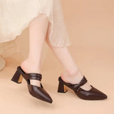 Pointed Toe Women's Slippers High Heels Shoes Woman Sandals 2026 Summer Elegant Chunky Shoes Slingback Flip Flops