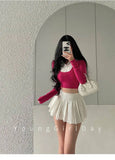 WOMENGAGA Fahsion Women Skorts Spicy Girl Sexy High Waist SlimA-LINE Pleated Skirt Half Body Short Skirt Sweet Korean Style 8NDZ