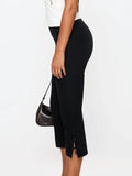 Women Capri Pants Solid Color Bow Decor Summer Casual Cropped Pants Stretch Crop Leggings