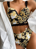 Bikini 2026 Sexy Lace Straps High Waist Swimwear Swimsuit Women Push Up Print Bikini Set Bathing Suit Beach Bikini Taille Haute