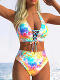 Sexy Pink Leopard Print Gradient Bikini Set Women Drawstring V Neck Push Up High Waist Swimsuit 2026 Beach Bathing Suit Swimwear