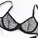 Ultra Thin Transparent Bra and Thong Set Women Sexy Underwear Polka Dot See Through Mesh Sheer Push Up Bras Lingerie Set