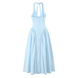 Foridol Summer Spring White Cotton Women's Dress Backless Halter Midi Party Dresses Elegant Vinatge A-line Vestidos 2025 New In