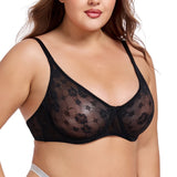 3 Pcs Women's Bra Elegant Retro Lace Sheer Unpadded Sexy Lingerie BH Tops Flower knitting Brassiere Underwire Plus Size Bras