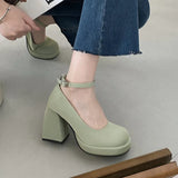10cm Super High Heels Mary Jane Shoes Women Fashion Patent Leather Platform Pumps Woman Pearls Chain Ankle Strap Party Shoes