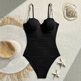 DEKA Sexy Shell Shape Underwire  One Piece Swimsuit Bikini Tie Side Swimwear Women Colorful Pearls Strap Push Up Bathing Suit