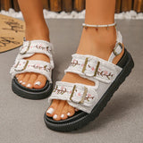 Fashion Flowers Embroidery Platform Sandals Women Plus Size 43 Back Strap Thick Bottom Sandles Woman Anti Slip Summer Sandals