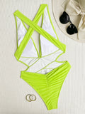Sexy Solid Back Cross 2024 Swimsuit One Piece Backless Wrinkle Bikini Thong Swimwear Bodysuits Women Biquini Bathing Suits