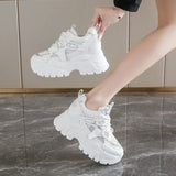 Breathable Chunky White Sneakers for Women Fashion Laser Thick Bottom Vulcanize Shoes Woman 2025 Lace Up Platform Running Shoes