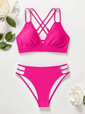 Sexy Solid Black Two Piece Swimsuit for Women Summer New High Waist Bikini Set Beach Vacation V-neck Backless Swimwear 2026