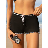 XS - L Bow Mini Shorts Ribbed Bikini Bottom Swim Brief Women Swimwear Female Bather Brazilian Tanga Panties Underwear V6538