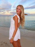 White Lace Dress Summer Women's Dress Bowknot Back Tie Up Short Beach Vestidos Female Sleeveless Mini Casual Cotton Dress 2025