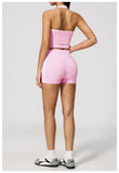 Naked Color Contrast Yoga Sets Women Hanging Neck Sports Vest Gym Clothes Breathable High Waist Shorts Fitness Suits Tracksuit