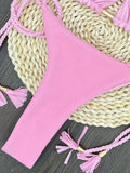 Sexy solid color special fabric swimsuit women's split bikini set woven rope hanging neck beach swimwear