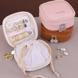 Portable Jewelry Box With Drawstring Bag Travel Necklace Bracelet Earrings Ring Storage Pouches Pu Leather Jewelry Organizer Bag