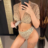 S - XXL Leopard Printed High Waist Bikini Female Swimsuit Women Swimwear Three-piece Bikini set Bather Bathing Suit Swim V2805SW