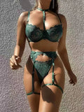 Women's Sexy Lingerie Set Floral Lace Underwear Suit for Women Mesh Hollow Out Bra Suits Female Bra Thongs Three-piece Lingerie