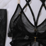 Toucheart Erotic Lingerie Fashionable and Comfortable Mesh See-through Bodyshaping Adjustable Sexy Underwear Split Five-pieceset