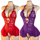 Transparent RedWomen Open Bodysuit Crotchless Sexy Temptation Adult Erotic Lingerie Teddy Body Suit Pajamas V-neck Hot Underwear