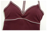 Summer Back I Shaped Sports Bra Sexy Deep V Neck Contrast Color Slimming Yoga Tank Top Outdoor Workout Fitness Gym Running Vest