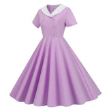 1950s Vintage 50s A-Line Evening Dress Short Sleeves V Neck Button High Waist Dresses Women's Prom Party Midi Dress Vestidos
