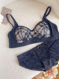 Summer Lace Half Cup Bra Small Bust Beachwear Gathering Light Support Pure Bralette Ultra Thin Wirefree Set AU MOYISU S-XL-32-38