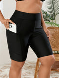 2026 Black Plus Large Big Size Swimsuit Female Only Pants With Pocket Long Knees Swimwear Women Solid Swimming Shorts Swim 5XL