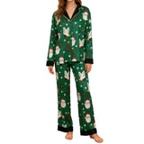 Women's Christmas Pajamas Set Long Sleeve V Neck Stocking Tree Print Tops and Pants Lounge Wear Two Pieces Suits