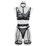 Toucheart Sexy Mesh Patchwork Halter Bra Set For Women Solid Color Hot Girl Girdle Garter Belt Micro See-through Underwear Set