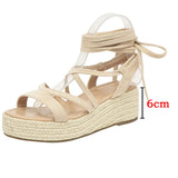 2024 Big Size 43 Women's Comfy Walking Wedge Espadrilles Sandals Summer Leisure Round Toe Platform Ankle Strap Shoes