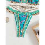 5 Colors Sexy Printed Halter Frilled Bikini Women Swimwear Female Swimsuit Two-Pieces Bikini Set Bather Bathing Suit Swim V4651