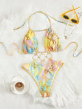Snake Skin Halter Hollow Out Metal Rings Female Swimwear One Piece Swimsuit Women Monokini High Leg Cut Bather Bathing Suit Swim