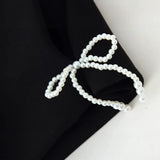 Women's Fashion Casual Bowknot Faux Pearl Puff Sleeve Black Puff Sleeve Bow Detail Peplum Waist Short Sleeve Top For Women Q2Y3